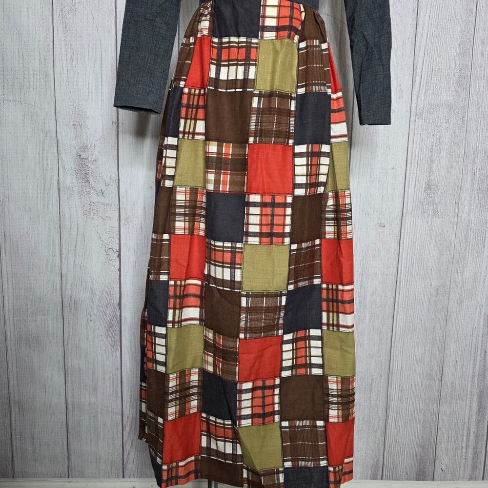 VTG 70s Vicky Vaughn Juniors Patchwork Fall Plaid Prairie Maxi Dress, Sz Small - Picture 3 of 6